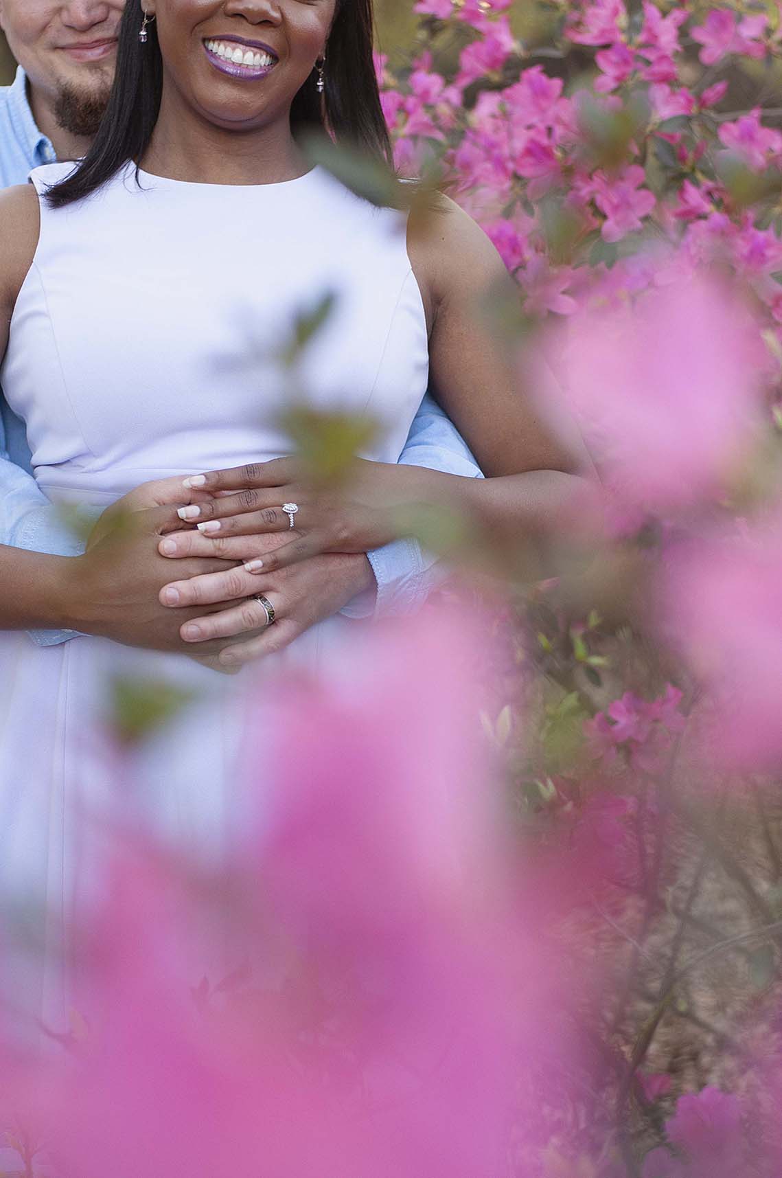 Azalea flowers engagement portrait